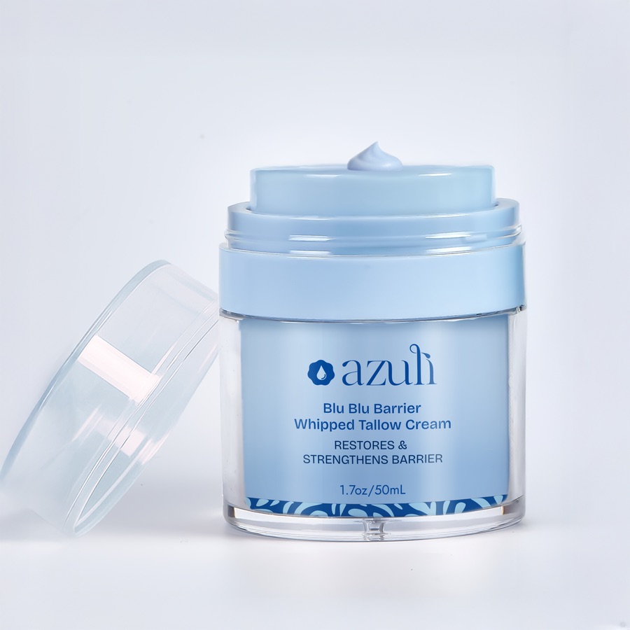 Blu Blu Barrier jar with its lid off