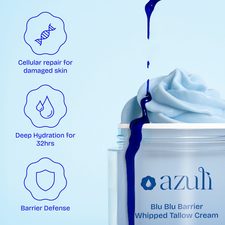 Blu Blu Barrier benefits: cellular repair, deep hydration for 32 hours and barrier defense