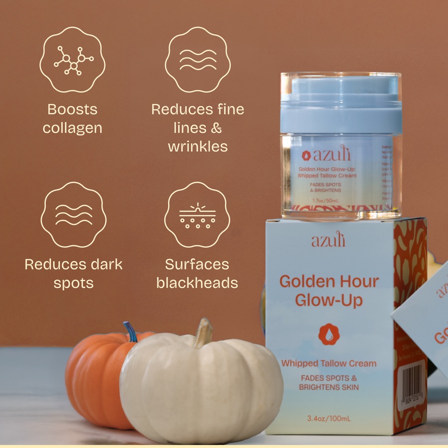 Golden Hour Glow-Up benefits: boosts collagen, reduces fine lines and wrinkles, reduces dark spots, surfaces blackheads